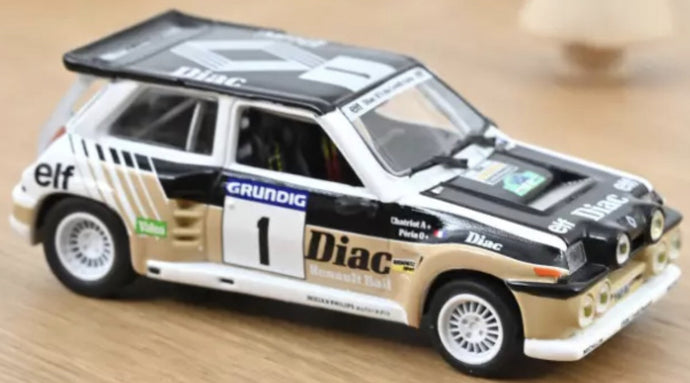 RENAULT R5 MAXI TURBO TEAM DIAC N 1 WINNER RALLY DU VAR 1986 FRANCOIS CHATRIOT - MICHEL PERIN BLACK BEIGE WHITE 1:43