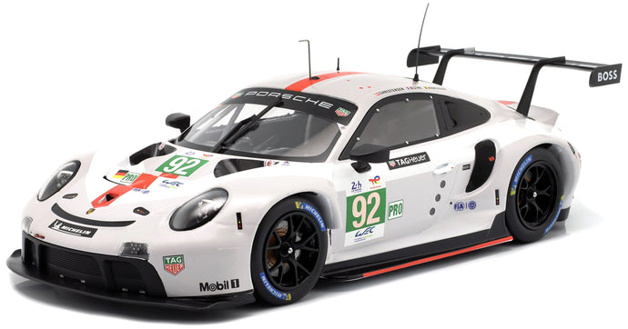 PORSCHE 911 991-2 RSR-19 4.2L TEAM PORSCHE GT N 92 24h LE MANS 2022 MICHAEL CHRISTENSEN - KEVIN ESTRE - LAURENS VANTHOOR WHITE GREY RED 1:18