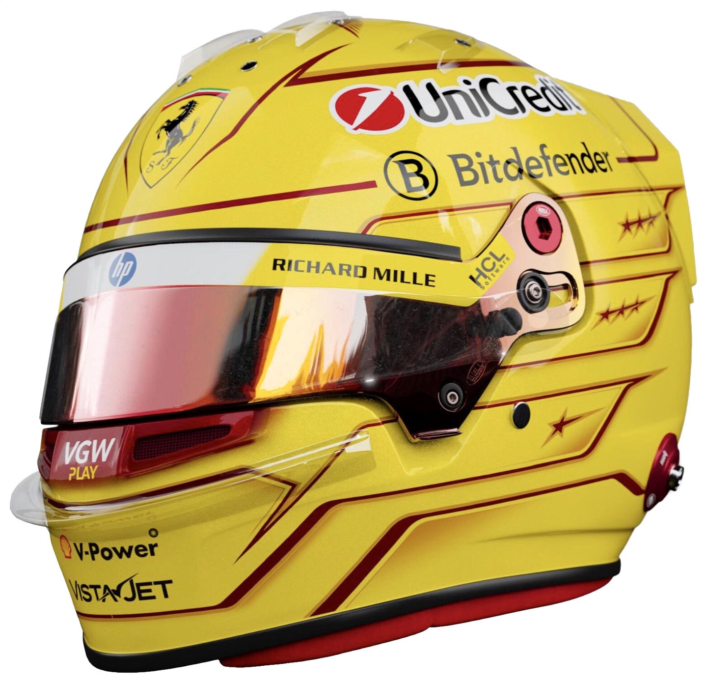 HELMET LEWIS HAMILTON - SCUDERIA FERRARI HP - FIORANO TEST 2025 gul/rød 1:5
