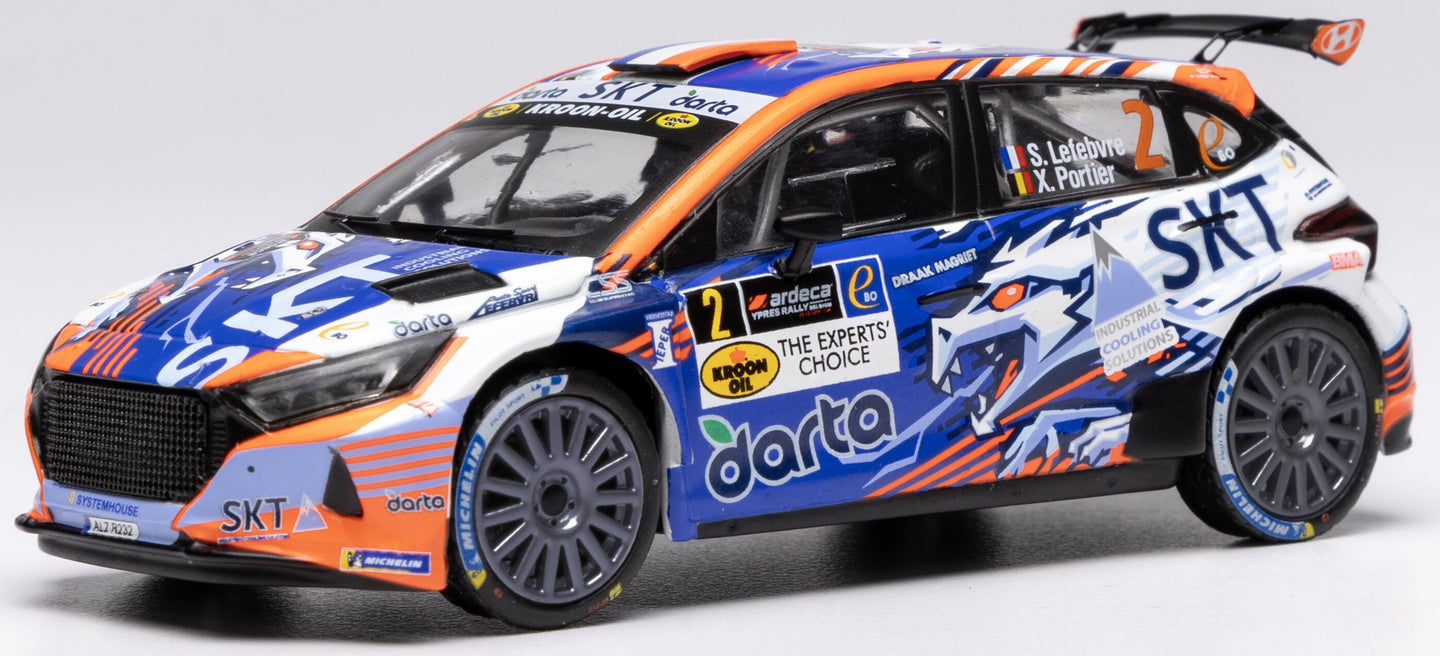 HYUNDAI i20 N RALLY2 TEAM BMA N 2 WINNER RALLY YPRES 2024 STEPHANE LEFEBVRE - XAVIER PORTER BLUE WHITE ORANGE 1:43
