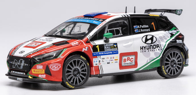 HYUNDAI i20 N RALLY2 TEAM BRC RACING N 1 WINNER RALLY RALI CEREDIGION 2024 HAYDEN PADDON - JOHN KENNARD WHITE GREEN RED 1:43