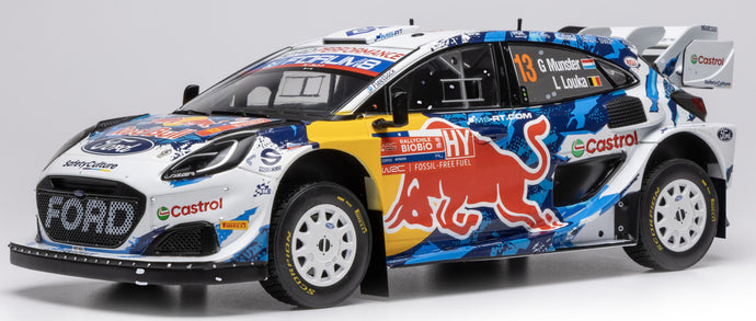 FORD ENGLAND PUMA RALLY1 TEAM M-SPORT WRT N 13 RALLY CHILE 2024 GREGOIRE MUNSTER - LOUIS LOUKA WHITE BLUE YELLOW 1:18