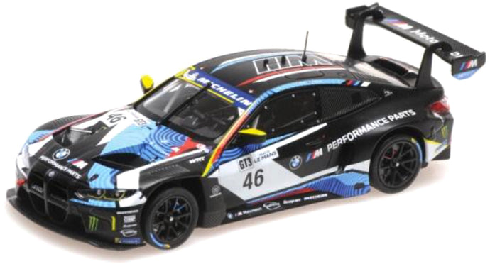 BMW 4-SERIES M4 GT3 TEAM WRT N 46 WINNER GT3 CLASS RACE 2 ROAD TO LE MANS 2023 - VALENTINO ROSSI - JEROME POLICAND MATT BLACK BLUE WHITE 1:43