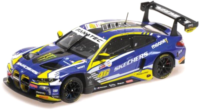 BMW 4-SERIES M4 GT3 TEAM WRT N 46 6th 24h SPA 2023 VALENTINO ROSSI - AUGUSTO FARFUS - MAXIME MARTIN PURPLE YELLOW BLACK 1:43