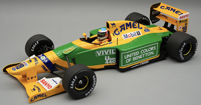 BENETTON B192 #19 MICHAEL SCHUMACHER WINNER SPA GP 1992 + FIGUUR gul/grøn/blå 1:18