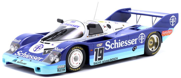PORSCHE 956B 2.6L TURBO TEAM BRUN MOTORSPORT N 19 1000km SPA 1985 STEFAN BELLOF - THIERRY BOUTSEN 2 TONE BLUE WHITE 1:12