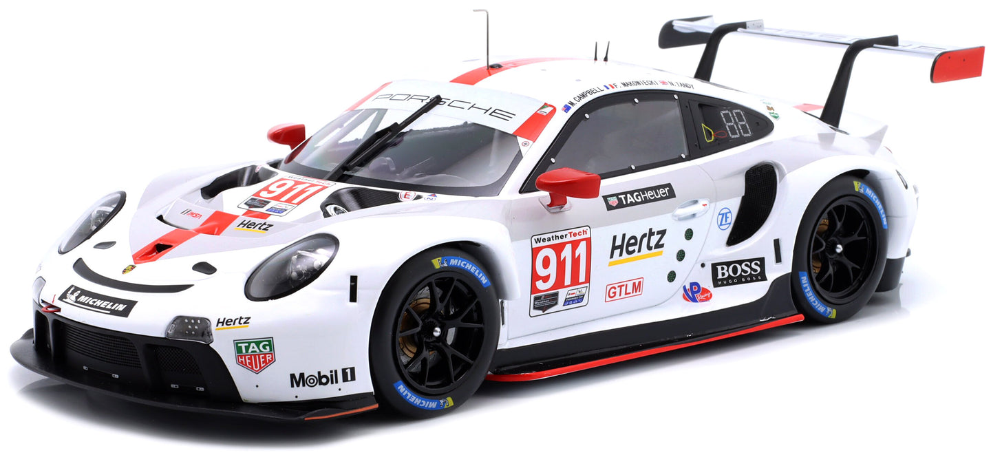 PORSCHE 911 991-2 RSR TEAM PORSCHE GT N 911 2nd GTLM CLASS 24h DAYTONA 2020 EARL BAMBER - MATHIEU JAMINET - LAURENS VANTHOOR WHITE RED 1:18