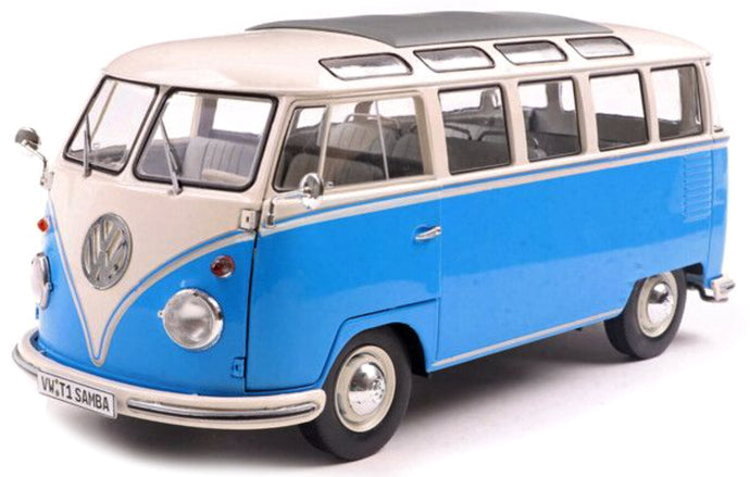 VOLKSWAGEN T1 SAMBA MINIBUS 1962 LIGHT BLUE/WHITE 1:18