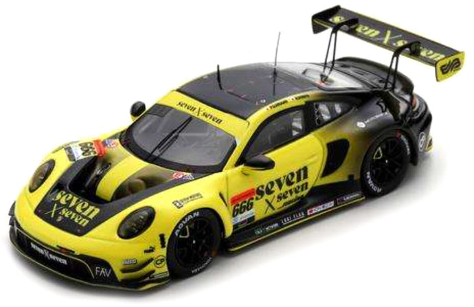 PORSCHE 911 992 GT3 R TEAM SEVEN X SEVEN RACING N 666 GT300 CLASS SUPER GT 2025 KIYOTO FUJINAMI - TSUBASA KONDO YELLOW BLACK 1:43