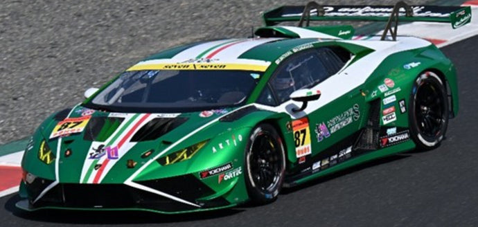 LAMBORGHINI HURACAN GT3 EVO 2 5.2L V10 TEAM JLOC N 87 GT300 CLASS SUPER GT 2025 KOSUKE MATSUURA - NATSU SAKAGUCHI GREEN MET WHITE 1:43