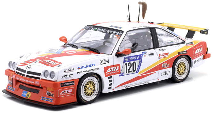OPEL MANTA GT TEAM KISSLING MOTORSPORTS N 120 24h NURBURGRING 2018 HANS-OLAF BECKMANN - PETER HASS - JURGEN SCHULTEN - VOLKER STRYCEK WHITE ORANGE YELLOW 1:18
