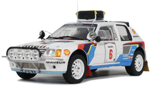 Indlæs billede til gallerivisning PEUGEOT 205 T16 (night version) N 6 RALLY SAFARI 1985 TIMO SALONEN - SEPPO HARJANNE WHITE BLUE RED 1:18