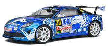 Indlæs billede til gallerivisning RENAULT A110 ALPINE (night version) N 20 RALLY DU VAR 2021 F.DELECOUR - J.R.GUIGONNET WHITE BLUE 1:18
