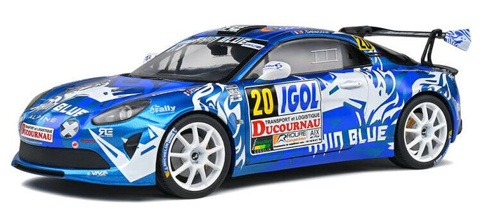 RENAULT A110 ALPINE (night version) N 20 RALLY DU VAR 2021 F.DELECOUR - J.R.GUIGONNET WHITE BLUE 1:18