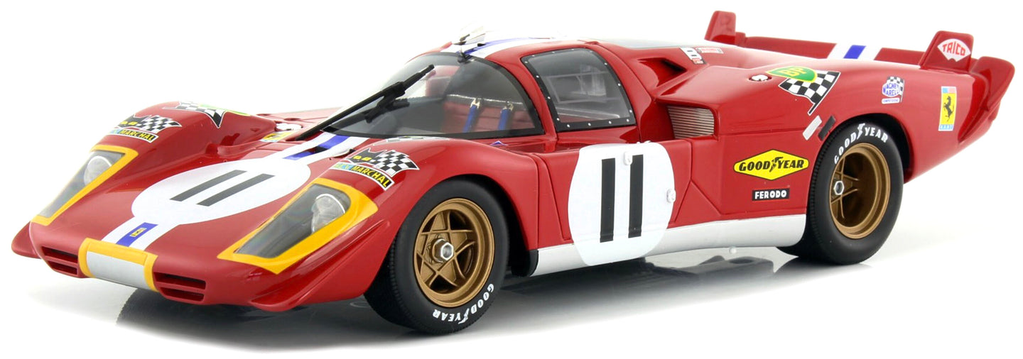 FERRARI 512S 5.0L V12 LONG TAIL TEAM N.A.R.T.H. NORTH AMERICAN RACING N 11 4th 24h LE MANS 1970 RONNIE BUCKNUM - SAM POSEY RED 1:18