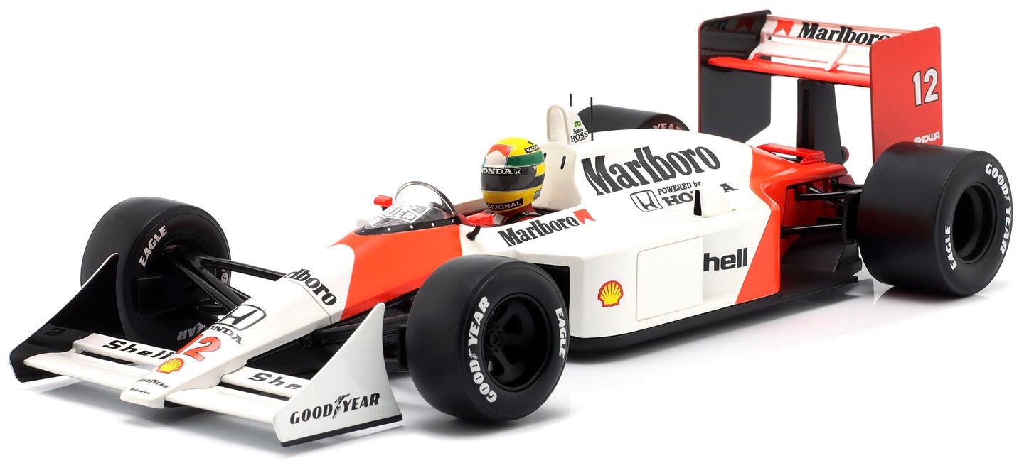 Mclaren MP4/4 #12 AYRTON SENNA WINNER JAPAN GP WORLD CHAMPION F1 1988 full opening with engine view hvid/rød 1:18