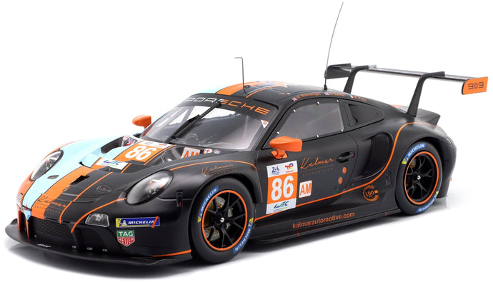 PORSCHE 911 991-2 RSR-19 4.2L TEAM GR RACING GULF N 86 24h LE MANS 2023 BEN BARKER - RICCARDO PERA - MICHAEL WAINWRIGHT ORANGE LIGHT BLUE BLACK 1:18