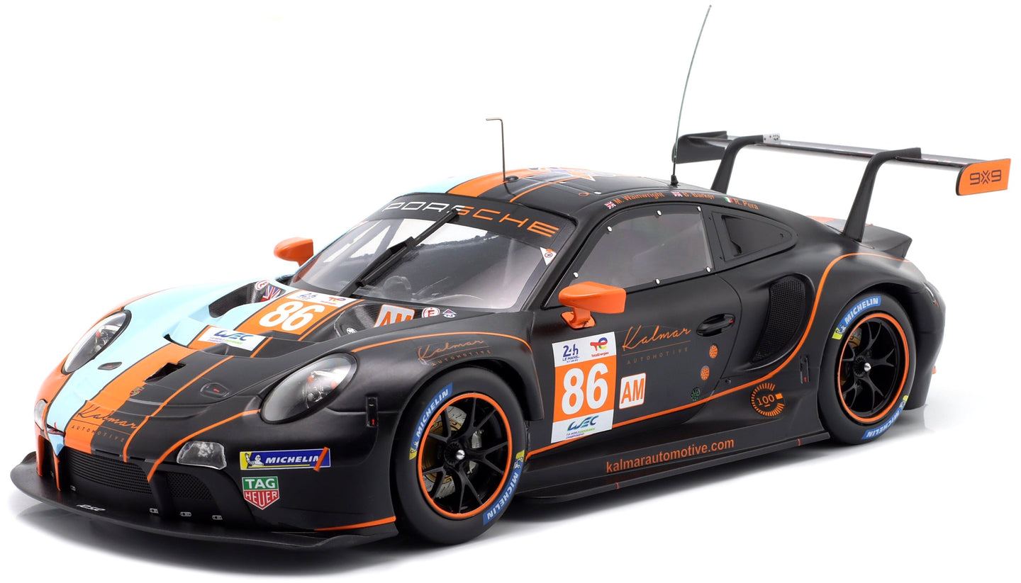 PORSCHE 911 991-2 RSR-19 4.2L TEAM GR RACING GULF N 86 24h LE MANS 2023 BEN BARKER - RICCARDO PERA - MICHAEL WAINWRIGHT ORANGE LIGHT BLUE BLACK 1:18