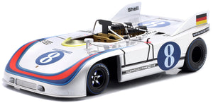PORSCHE 908/03 SPIDER TEAM MARTINI RACING N 8 TARGA FLORIO 1971 VIC ELFORD - GERARD LARROUSSE SILVER BLUE 1:18