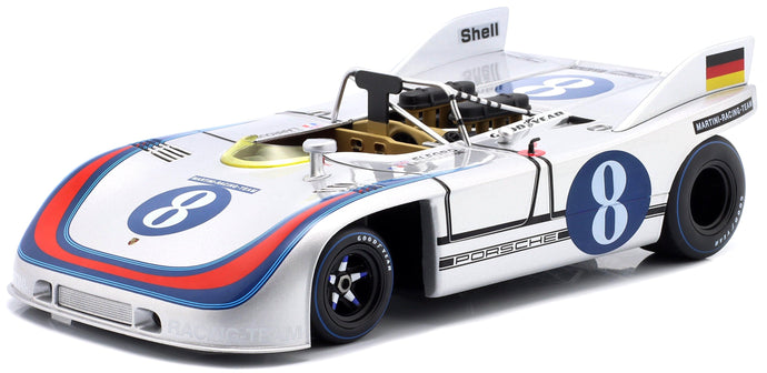 PORSCHE 908/03 SPIDER TEAM MARTINI RACING N 8 TARGA FLORIO 1971 VIC ELFORD - GERARD LARROUSSE SILVER BLUE 1:18