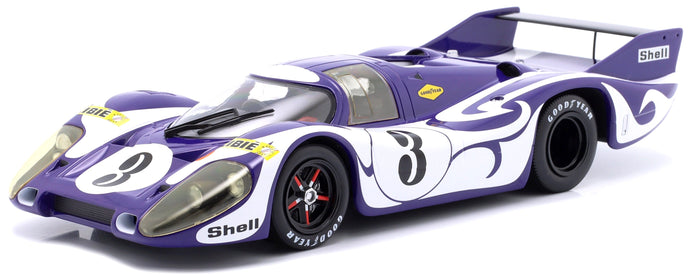 PORSCHE 917 LONG TAIL HIPPIE PRACTISE VERSION N 3 24h LEMANS 1970 GERARD LARROUSSE - WILLI KAUHSEN PURPLE WHITE 1:18