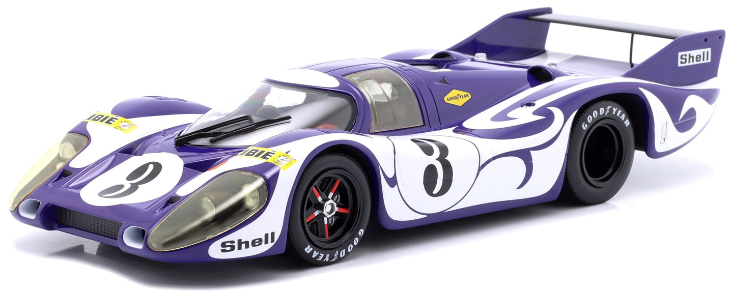 PORSCHE 917 LONG TAIL HIPPIE PRACTISE VERSION N 3 24h LEMANS 1970 GERARD LARROUSSE - WILLI KAUHSEN PURPLE WHITE 1:18