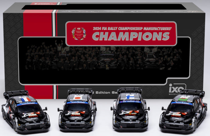 TOYOTA SET 4X FIA CHAMPIONS 2024 YARIS GR HYBRID TEAM TOYOTA GAZOO RACING WRT N 17 2nd + N 18 4th + N 33 WINNER RALLY JAPAN + N 69 WINNER RALLY LATVIA BLACK 1:43