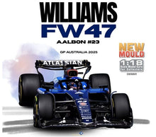 Indlæs billede til gallerivisning WILLIAMS F1 FW47 TEAM WILLIAMS ATLASSIAN RACING N 23 AUSTRALIAN GP 2025 ALEXANDER ALBON BLUE BLACK 1:18