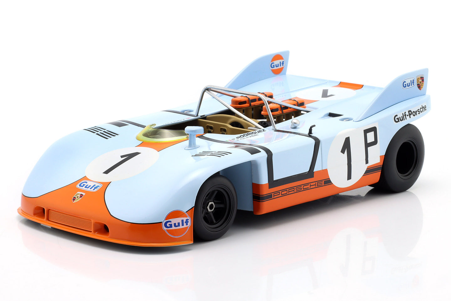 PORSCHE 908/3 SPIDER TEAM GULF N 1 2nd 1000km NURBURGRING 1971 PEDRO RODRIGUEZ - JO SIFFERT LIGHT BLUE ORANGE 1:18
