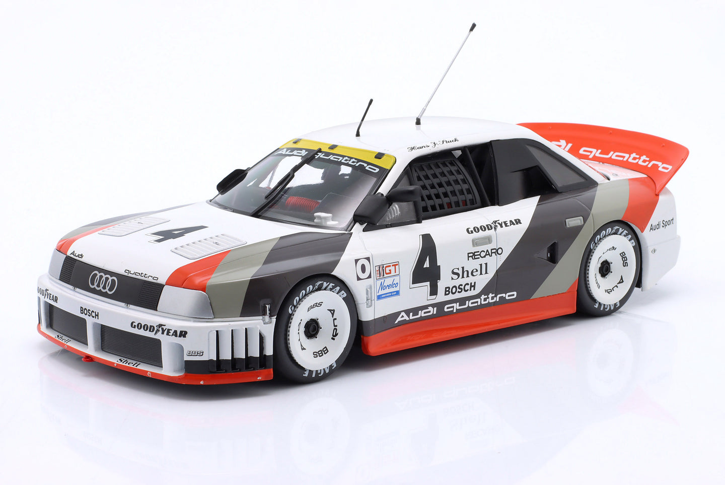 AUDI 90 QUATTRO TEAM AUDI SPORT N 4 IMSA SEARS POINT 1989 HANS JOACHIM STUCK WHITE GREY RED 1:18