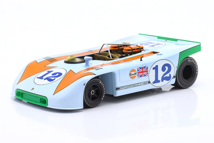 PORSCHE 908/03 SPIDER TEAM JOHN WYER AUTOMOTIVE ENGINEERING GULF N 12 WINNER TARGA FLORIO 1970 JO SIFFERT - BRIAN REDMAN LIGHT BLUE ORANGE 1:18