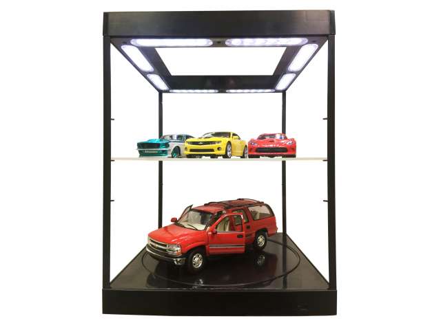 Showcase with LED lighting and turntable for 1:18 black