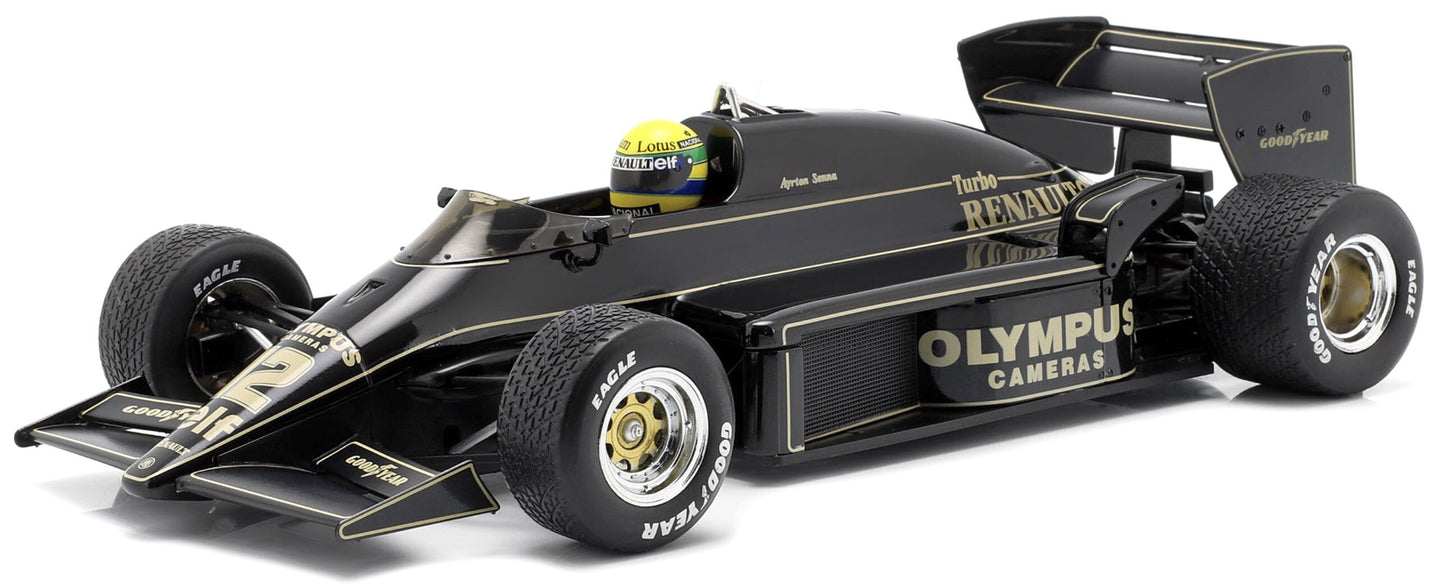 LOTUS F1 97T RENAULT TURBO N 12 WINNER PORTUGAL GP 1985 AYRTON SENNA BLACK GOLD 1:18