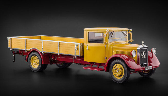 MERCEDES BENZ LO2750 LKW PLATFORM TRUCK CASSONATO 1933 YELLOW RED 1:18