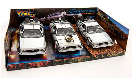 DELOREAN SET BACK TO THE FUTURE PART I, II, III1983 GIFT BOX aluminium 1:24