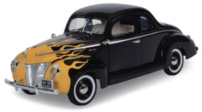 FORD DELUXE COUPE YELLOW FLAME 1940 sort/gul 1:18