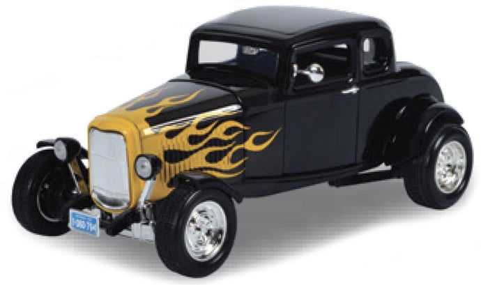 FORD HOT ROD WINDOW COUPE YELLOW FLAME 1932 sort/gul 1:18