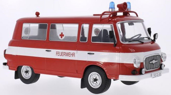 BARKAS B 1000 KLEINBUS FEUERWEHR AMBULANCE 1965 rød/hvid 1:18