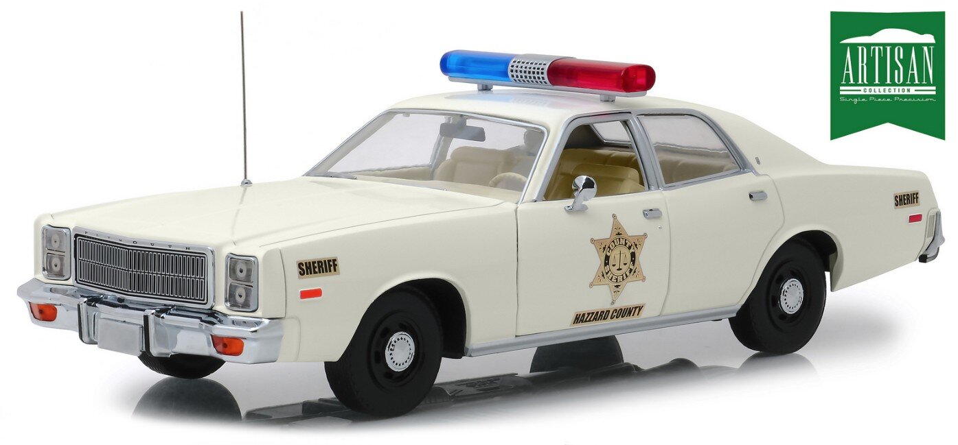 PLYMOUTH FURY HAZZARD POLICE ROSCO PATROL CAR 1977 WHITE 1:18