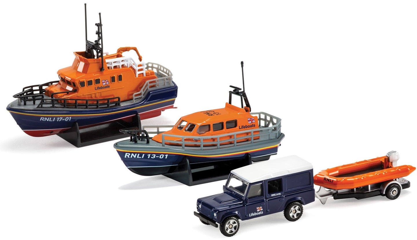 RNLI GIFT SET - SHANNON LIFEBOAT SEVERN LIFEBOAT AND FLOOD RESCUE TEAM mørk blå/orange 1:64