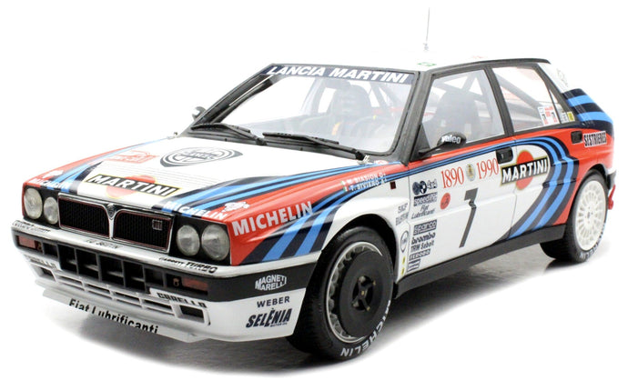 LANCIA DELTA HF INTEGRALE MARTINI 16V N 7 WINNER RALLY MONTECARLO 1990 D.AURIOL - B.OCCELLI WHITE RED BLUE 1:12