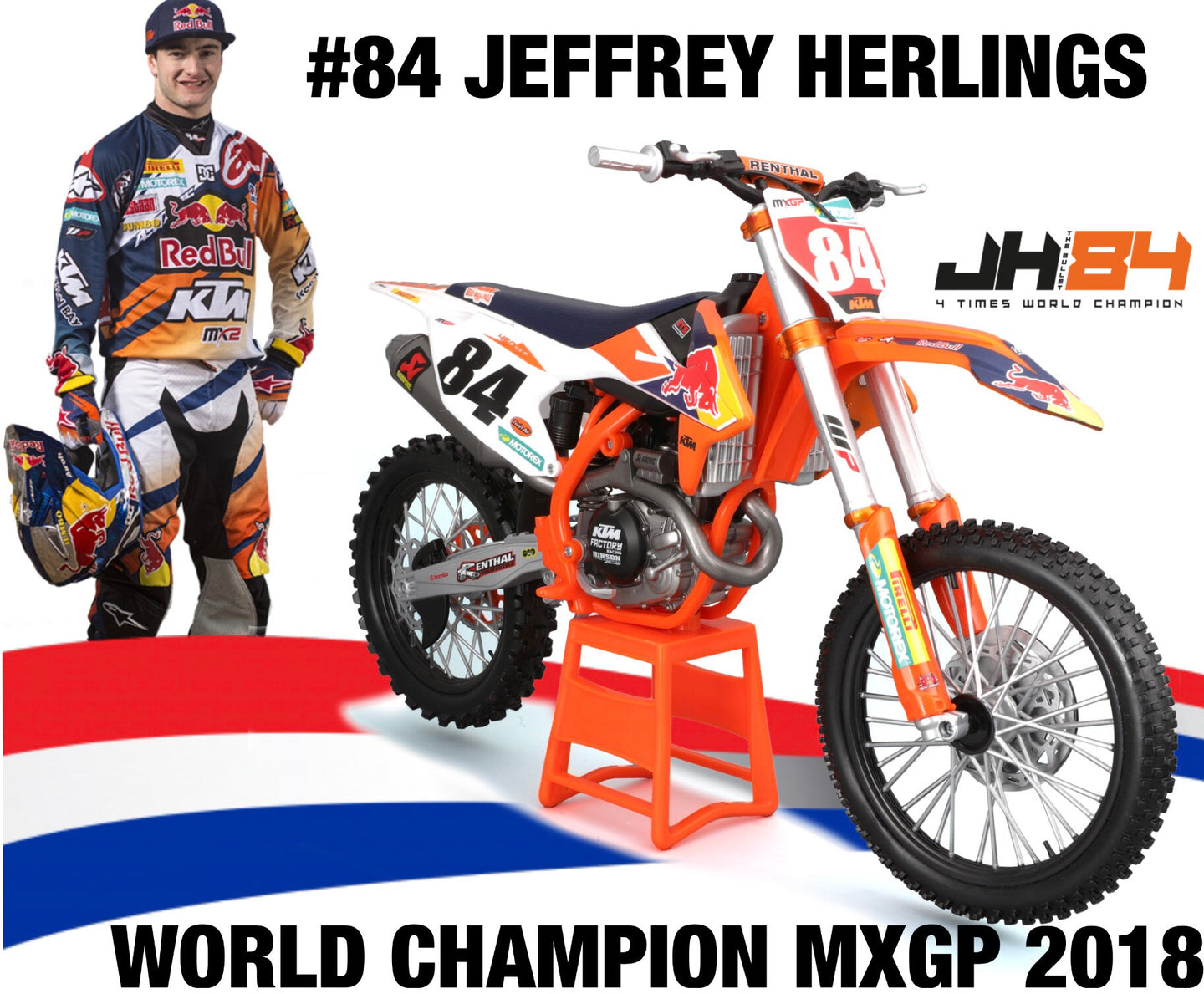 Ktm 450 SX-F #84 JEFFREY HERLINGS (DUTCH RIDER) RED BULL KTM SUPERCROSS orange/blå/hvid 1:6
