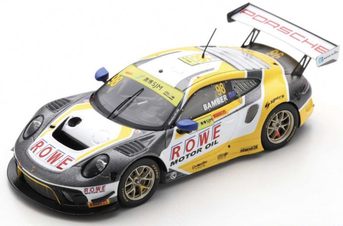 Porsche 911 GT3 R #98 EARL BAMBER 3rd FIA GT WORLD CUP MACAU 2019 hvid/grå/gul 1:43