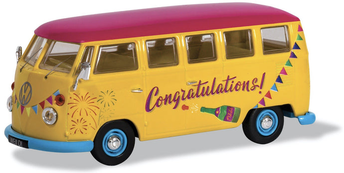 VOLKSWAGEN T1 MINIBUS CONGRATULATIONS 1961 YELLOW FUCSIA 1:43
