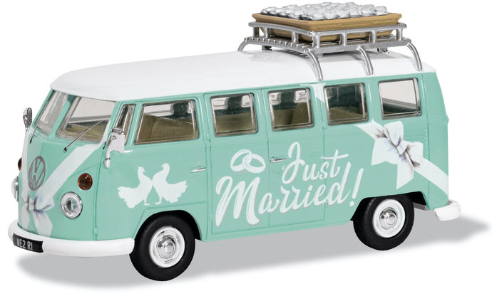 VOLKSWAGEN T1 MINIBUS JUST MARRIED 1961 LIGHT BLUE WHITE 1:43