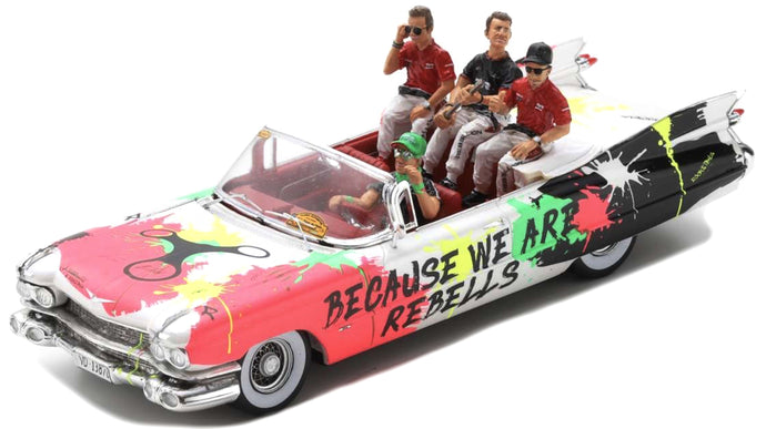 CADILLAC ELDORADO BIARRITZ CABRIOLET 1959 - PARADE DES PILOTES TEAM REBELLION RACING 24h LE MANS 2019 T.LAURENT - G.MENEZES - N.BERTHON WHITE PINK BLACK 1:43