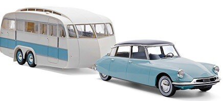 Citroen DS19 1959 +Caravane Hénon blå/aubergine 1:18