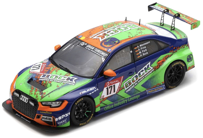 Audi RS3 LMS #171 BOCK/PARTL/PRINZ/MOENTMANN 24H NURBURGRING 2020 blå/grøn 1:43