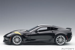 1/18 Chevrolet Corvette C7 Grand Sport, black/white stripes and yellowfender hash marks 1:18