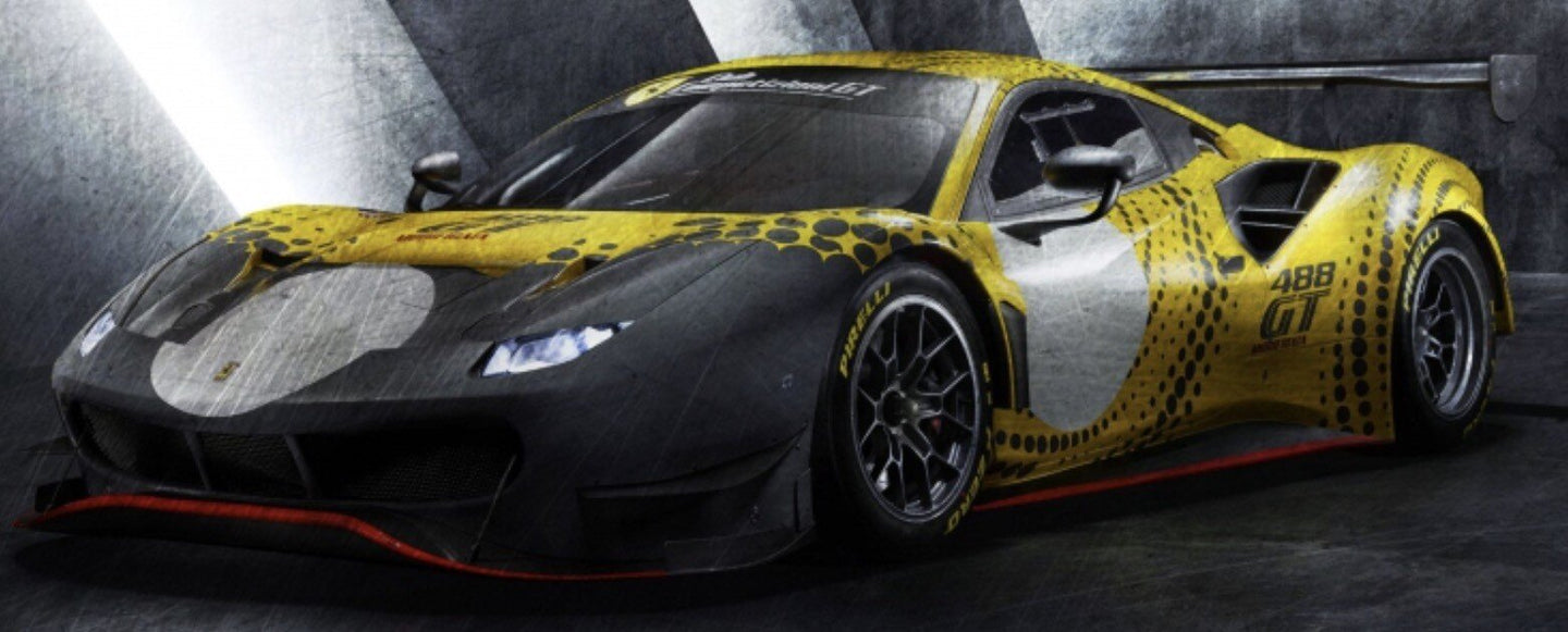 FERRARI 488 GT MODIFICATA CLUB COMPETIZIONI GT 2020 WITH SHOWCASE YELLOW GLOSS GREY 1:18
